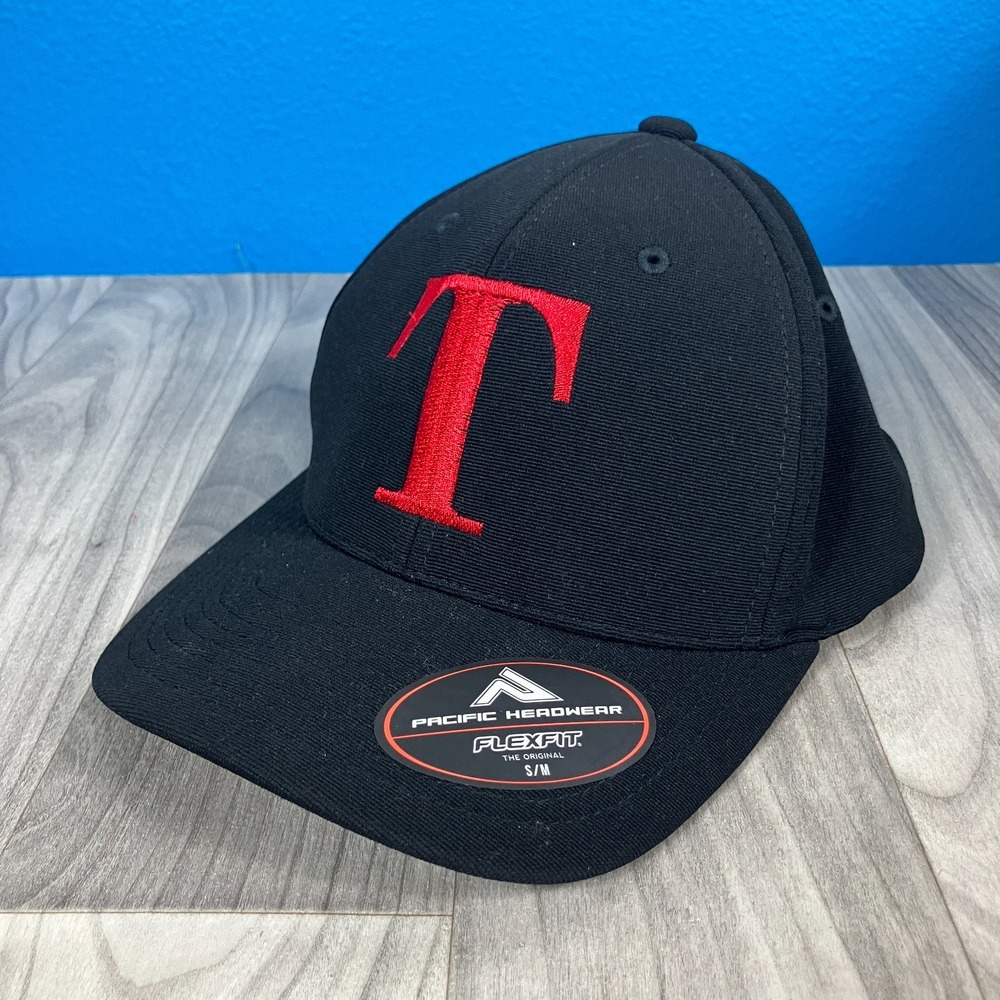 Pacific‎ Headwear Baseball Cap Flexfit Mens S/M Black Embroidered Performance